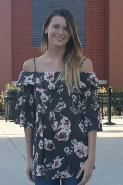 Stone Flowers Cold Shoulder Top